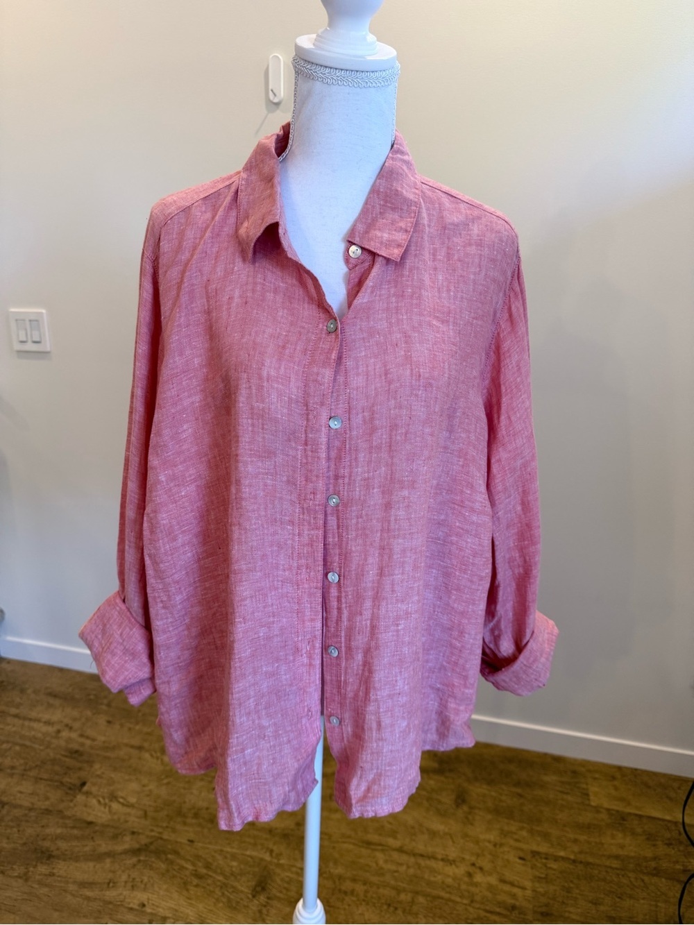 Cynthia Rowley 100% Linen Button-Down Shirt Lagenlook Boho Plus Size 3X